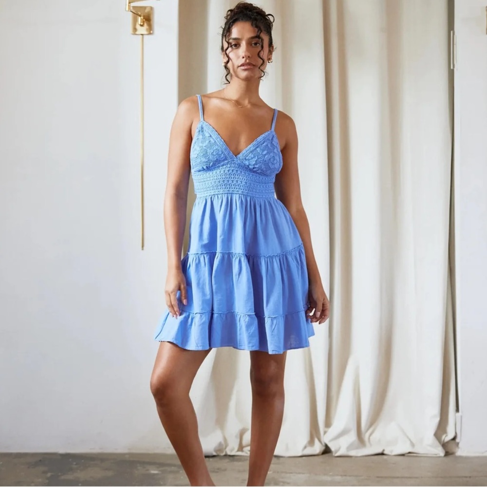 Chic Blue Lace Mini Dress